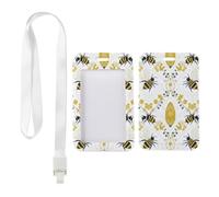 Yellow Bee Badge Holder with White Lanyard, Oyster Card Holder Lanyard, Vertical Name Badges Protector for Staff, Vertical ID Cards Protector for Worker, Nurse Essentials Bus Driver Accessories