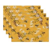 Yellow Bee Flower Placemats Set of 4 Table Mats for Dining Table Washable Place Mats for Home Kitchen Decoration, 12 X 18 Inch
