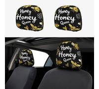 Yellow Bee Head Rest Cover Car Accessories, 2 Pcs Car Seat Headrest Cover, Washable Headrest Protector Universal Fit To All Car Suvs Truck Van Vehicles Auto