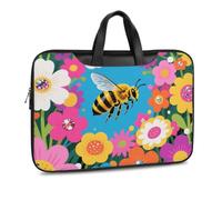 Yellow Bee in Flower Field PU Leather Laptop Tote Bag