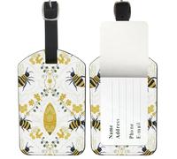 Yellow Bee Luggage Tags for Suitcases, Pu Leather Mr and Mrs Luggage Tags with Privacy Protection Cover, Hangtag Bags Label Suitcase Identifiers, Men Women Travel Accessories, Valentines Gifts