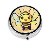 Yellow bee Round Pill Box Portable Medicine Box That can be stored in a Pocket or Handbag