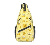 Yellow Bee Sling Bag Crossbody Backpack Seamless Pattern with Flying Bees and Honeycombs Graphic Design Gym Travel Hiking Daypack Cute Bees Insects Print Chest Bag Shoulder Bag for Women Men