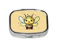 Yellow bee Square Pill Box Lightweight and Portable, with 2 Plastic Inserts, Suitable for Carrying in Pockets or Wallets.