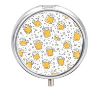 Yellow Beer Mugs Round Pill Box Organiser 3 Compartment Portable Medicine Case