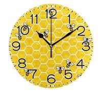 Yellow Bees and Honey Wall Clock Battery Operated Non Ticking Silent Quartz Analog Rustic Farmhouse Round Clock Retro Decor for Home Kitchen Living Room Bathroom