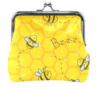Yellow Bees Honeycombs Women's Leather Coin Purse with Kiss Clasp Buckle Yellow Honeycombs OneSize, Yellow Honeycombs, OneSize, Classic