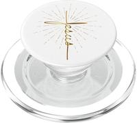Yellow Beige Jesus Word Cross A Sunburst On White Background PopSockets PopGrip for MagSafe