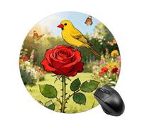 Yellow Bird on Roses Round Mouse Pads Non-Slip Rubber Base Mouse Mat Cute Mousepad Funny Computer Desk Accessories for Office Home Gaming Work 7.8 X7.8 Inch