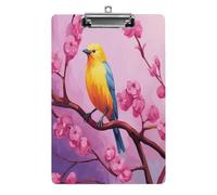 Yellow Bird on Tree Clipboard Sturdy Low Profile Clip Clipboards Hanging Hole with Hanging Clipboard Acrylic Clip Board Holds 100 Sheets12.5x8.5In