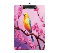 Yellow Bird on Tree Clipboard Sturdy Low Profile Clip Clipboards Hanging Hole with Hanging Clipboard Acrylic Clip Board Holds 100 Sheets12.5x8.5In