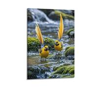 Yellow Birds by Stream Wall Art, Cheerful Print, Nature Poster, Delightful Canvas Picture, Uplifting Decor for Bedroom Living Room Artistic Wall Mural Modern Hanging Decor Poster20x30inch(50x75cm)