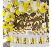 Yellow Birthday Decorations, Sunflower Birthday Decorations Gold Yellow White Balloons Gold Confetti Balloon Tassels Garland Banner Sunflower Cake Topper