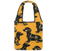 Yellow Black Dachshund Dogs Reversible Canvas Shoulder Tote - Double-Sided Print, 12oz Cotton, 27cm Drop, Fold-Flat Bag for Travel, Shopping, Street Outings