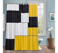 Yellow Black Geometric Shower Curtain with 12 Hooks Abstract Patchwork Waterproof Fabric Shower Curtains Sets for Bathroom Bath Decorations, Machine Washable, 72"x96"