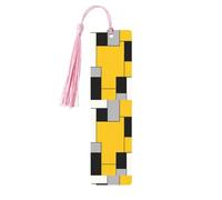 Yellow Black Grey Geometric Personalization Wooden Bookmark with Tassel Double Sided