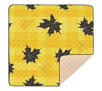 Yellow-Black Maple Leaf Lattice Large Stylish Baby Activity Play Mat for Indoor Outdoor Washable Activity Gym Mat for Babies Infants Toddlers, 50'' x 50''