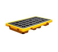 Yellow & Black Modular Spill Containment Pallet with Drain - 1/2 Drum Capacity, Heavy-Duty Spill Platform for Safe Hazardous Liquid Storage & Environmental Protection