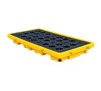 Yellow Black Oil Drum Spill Pallet, Modular Leakproof Containment Tray With Anti-Slip Grating, Chemical Resistant Storage Platform For Warehouse Factory Workshop, Heavy Duty Polyethylene Drainage