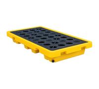 Yellow Black Oil Drum Spill Pallet, Modular Leakproof Containment Tray With Anti-Slip Grating, Chemical Resistant Storage Platform For Warehouse Factory Workshop, Heavy Duty Polyethylene Drainage