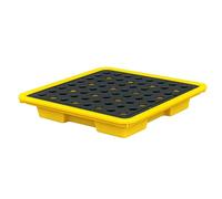 Yellow Black Oil Drum Spill Pallet, Modular Leakproof Containment Tray With Anti-Slip Grating, Chemical Resistant Storage Platform For Warehouse Factory Workshop, Heavy Duty Polyethylene Drainage