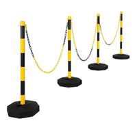 Yellow & Black Plastic Chain Post Set (4 Posts, 32ft Chain) - Fillable 1m High Safety Barrier for Crowd Traffic Control, Car Parks and Demaraction (Yellow/Black)