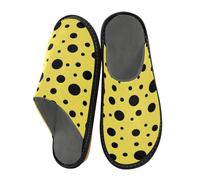 Yellow Black Polka Dots Slippers for Men Women, Dots Womens House Slippers Indoor Slipper Socks House Shoes Bedroom Travel Shoe Use