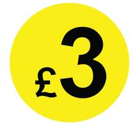 £ Yellow & Black Price Stickers - 20mm, £3, 80