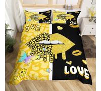 (Yellow Black, Single(No Comforter)) King and Queen Crown Duvet Cover Black White Mr Mrs Double Bedding Set For Adults Men Women,His And Hers Couple Comforter Cover Valentine'S Day