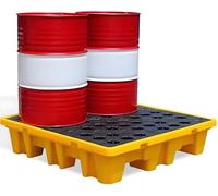 Yellow & Black Spill Containment Pallet, Stackable Polyethylene Spill Control Platform for Oil Drums, Modular Design 33.5x33.5x5.5cm for Warehouses & Factories