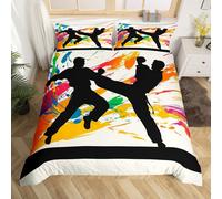 (Yellow Black, Super King(No Comforter)) Homewish Samurai Duvet Cover Cherry Blossoms Bedding Set Double,Japanese Style Comforter Cover Red Sunset Ink Silhouette Bed Cover for Boys Men