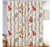 Yellow Blackout Thermal Insulated Curtains for Bedroom, 46"W x 72"L Fresh Botanical Autumn Leaves, Twigs, Flowers And Grasses Eyelet Curtains & Drapes, Soft Black Out 2 Panels for Window Living Room