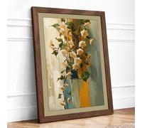 Yellow Blooms in Gold Botanical Framed Wall Art Print A4 (29.7×21cm) Walnut, Wall Decor for Living Room, Bedroom, Office & Home, Ready to Hang, Art Gift