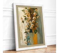 Yellow Blooms in Gold Botanical Framed Wall Art Print A4 (29.7×21cm) White, Wall Decor for Living Room, Bedroom, Office & Home, Ready to Hang, Art Gift