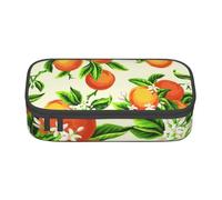 Yellow Blossom and Orange Fruits Print Pencil Bag Pen Case, Large Capacity Stationery Pouch Pencil Holder Desk Organizer for School Office Supplies