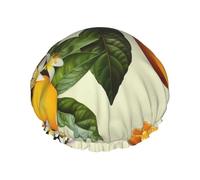 Yellow Blossom And Orange Fruits Printed Double-Layer Waterproof Shower Cap - Reusable Spa & Face Mask Bathing Hat for Travel, Home Care & Beauty Routine