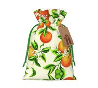 Yellow Blossom And Orange Fruits Printed Drawstring Gift Bags,Various Sizes, Bulk Plastic Packaging Bags