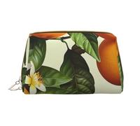 Yellow Blossom and Orange Fruits Printed Makeup Bag for Women Portable Leather Make up Bag Travel Zipper Cosmetic Bags Organizer