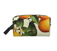 Yellow Blossom and Orange Fruits Printed Makeup Bag Travel Portable Cosmetic Bag Large Capacity Makeup Case Toiletry Handbag Organiser for Women