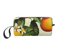 Yellow Blossom and Orange Fruits Printed Makeup Bag with Handle, Lightweight Portable Cosmetic Organiser for Travel, Gym & Daily Use â€“ Gift for Women Girls
