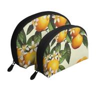 Yellow Blossom and Orange Fruits Printed Makeup Bags 2-Piece Portable Shell Travel Toiletry Bag Cosmetic Organizer Bag for Women