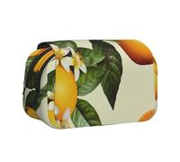 Yellow Blossom and Orange Fruits Printed Print Flip Top Double Layer Pencil Case - Large Capacity School Supplies Organizer for Students, Kids, Teens, Artists, Travel & Office Use