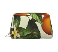 Yellow Blossom and Orange Fruits Printed Small Makeup Bag Portable Leather Make up Bag Travel Zipper Cosmetic Bags Organizer for Women