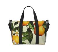 Yellow Blossom and Orange Fruits Printed Travel Bag Duffle Bag for Men Women, Large Water Resistant Gym Bag Weekend Holdall Bag with Shoulder Strap