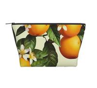 Yellow Blossom and Orange Fruits Printed Travel Makeup Bag Trapeze Cosmetic Bag Makeup Case Toiletry Bag Organiser for Women
