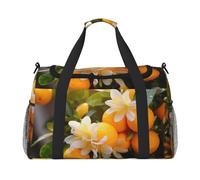 Yellow Blossom And Orange Fruits2 print Carry on Luggage for Women Men Shoulder Weekender Crossbody Bag for Yoga Travel Must Haves, Black, One Size