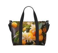Yellow Blossom And Orange Fruits2 print Gym Bag for Women,Carry on Weekender Overnight Duffle Bag,Personal Item Tote Bag, Black, One Size