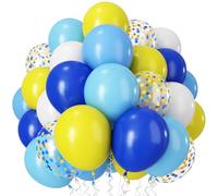 Yellow Blue Balloons, 12Inch Dark Light Blue Yellow and White Latex Balloons with Confetti Helium Balloon for Kids Cartoon Birthday Baby Shower Graduation Ocean Sky Theme Party Decorations