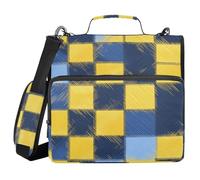 Yellow Blue Checkered Plaid 1.5-Inch 3-Rings Binder with Zipper with Shoulder Strap Waterproof Portable Home Travel Safe Storage Bag for School and Office