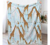 Yellow Blue Fluffy Warm Flannel Blanket 127 x 152 cm, Cartoon Modern Printed Soft Flannel Washable Throw Blanket, Giraffe Stripes Kids Adults Cozy Blankets for Bed Couch Office Sofa and Travel